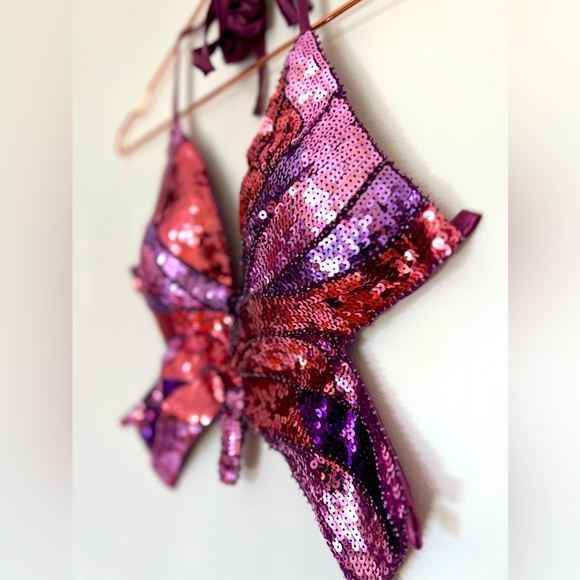 Sequin Butterfly Top Y2K in Purple/Rose Gold- Padded - One Size- NEW - Picture 5 of 5